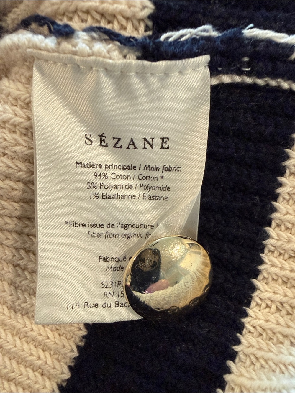 Sezane Gary Jumper Natural / Navy Size XXL - Picture 4 of 4
